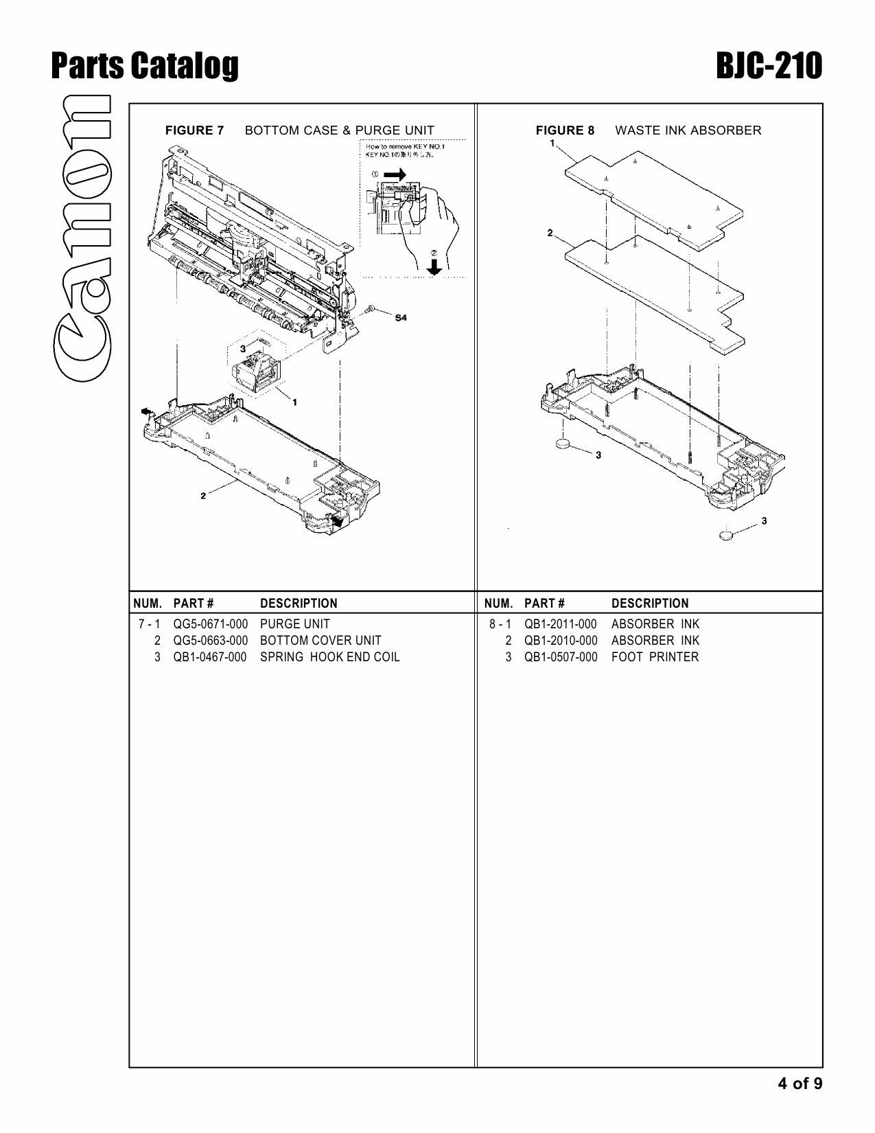 Canon BubbleJet BJC-210 Parts Catalog Manual-4